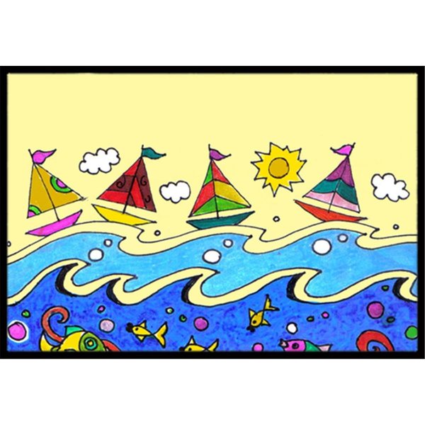 Carolines Treasures Summer Sail Away Sailboats Indoor and Outdoor Mat- 18 x 27 in. PJC1105MAT